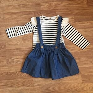 NWOT Girl Striped Skirt with Suspenders Matching Set: Size 130 or 6/7
